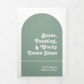 Invitation Trois Volets Sage Green Retro Boho Arch Photo QR Code Mariage (Page de couverture)