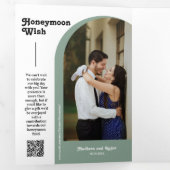 Invitation Trois Volets Sage Green Retro Boho Arch Photo QR Code Mariage (Intérieur en premier)