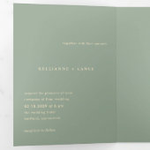 Invitation Trois Volets Sage Green Simple Photo QR Code Modern Wedding (Intérieur en premier)