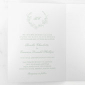 Invitation Trois Volets Sage Green Wreath Monogramme Mariage élégant (Intérieur en premier)