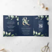 Invitation Trois Volets Sage Greenery Gold Esperluette QR Code Mariage Nav (Intérieur)