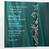 Invitation Trois Volets Satin turquoise avec Mariage Peacock (Intérieur en premier)