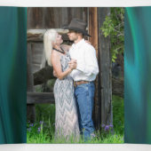 Invitation Trois Volets Satin turquoise avec Mariage Peacock (Intérieur au milieu)