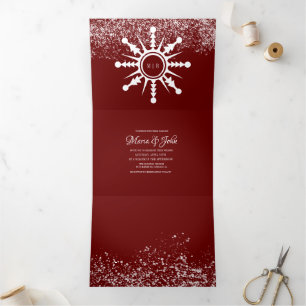 Invitation Trois Volets Scène de neige de Noël Flocon de neige Logo Maria