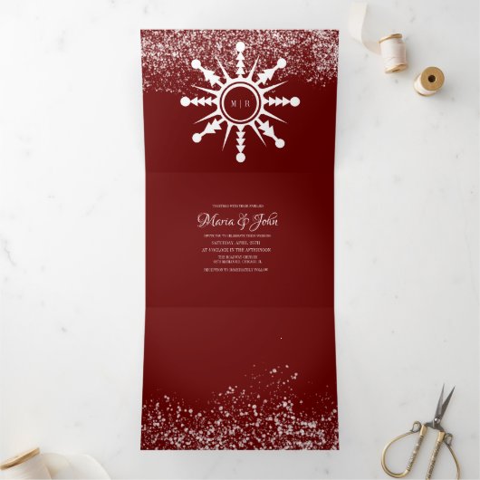 Invitation Trois Volets Scène de neige de Noël Snowflake Logo Mariage (Intérieur)