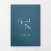 Invitation Trois Volets Script manuscrit bleu moderne Mariage élégant (Page de couverture)