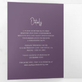 Invitation Trois Volets Script manuscrit violet moderne Élégant mariage (Intérieur en premier)