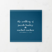 Invitation Trois Volets Script minimaliste Ocean Blue & White Mariage (Protection)