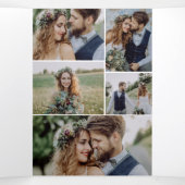 Invitation Trois Volets script moderne violet floral 5 photos mariage (Intérieur au milieu)