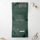 Invitation Trois Volets Script or chic Floral vert élégant mariage (Intérieur)