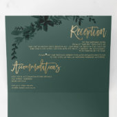 Invitation Trois Volets Script or chic Floral vert élégant mariage (Intérieur en premier)