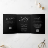 Invitation Trois Volets Script simple et élégant RSVP QR mariage noir (Intérieur)