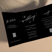Invitation Trois Volets Script simple et élégant RSVP QR mariage noir