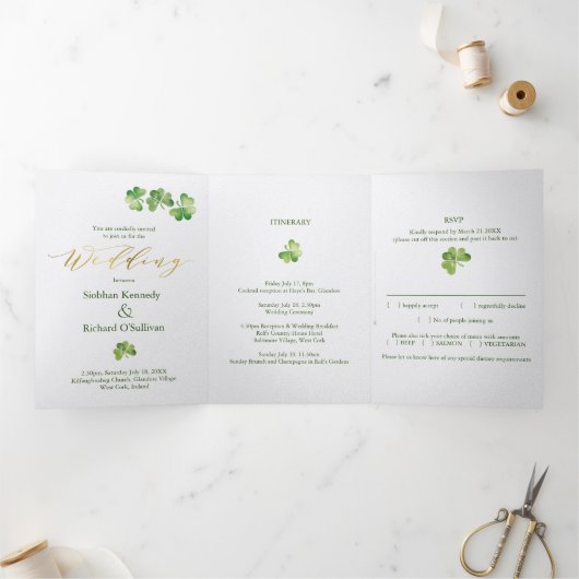 Invitation Trois Volets Shamrock irlandais & noeud celtique, RSVP, Mariage (Intérieur)