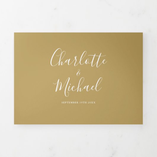 Invitation Trois Volets Signature Script Elegant Monogram Gold Mariage (Page de couverture)