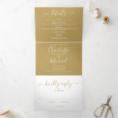 Invitation Trois Volets Signature Script Elegant Monogram Gold Mariage (Intérieur)