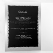Invitation Trois Volets Silver Black Photo, QR Code 25th Surprise Birthday (Intérieur en premier)