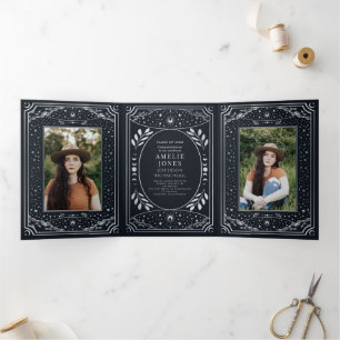 Invitation Trois Volets Silver Elegant Tarot Photo Party Graduation