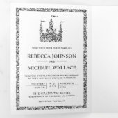 Invitation Trois Volets Silver Fairytale Castle Princess Carriage Mariage (Intérieur en premier)