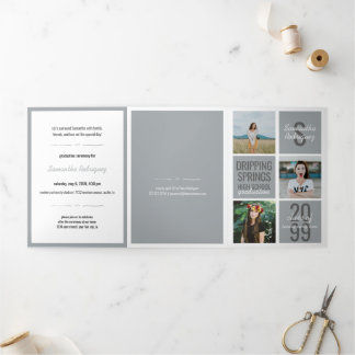 Invitation Trois Volets Silver Grey 5-Photo Fun Boxes Graduation