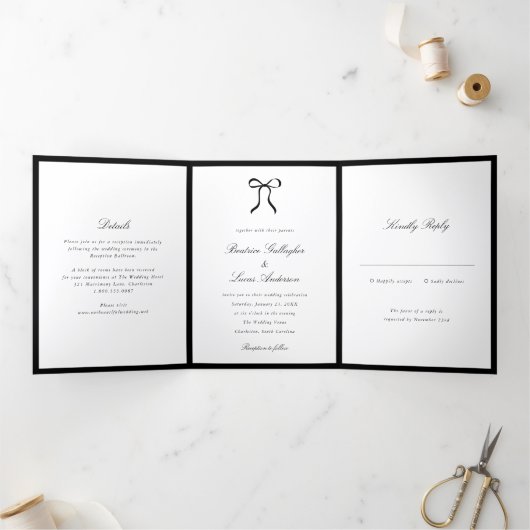 Invitation Trois Volets Simple Bow Mariage Classique (Intérieur)
