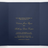 Invitation Trois Volets Simple Elegance Marine Blue & Gold Mariage Suite (Intérieur au milieu)