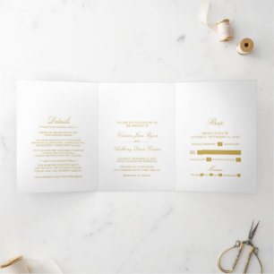 Invitation Trois Volets Simple Elegance White & Gold Mariage Suite