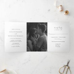 Invitation Trois Volets Simple Élégant minimaliste Mariage photo classique