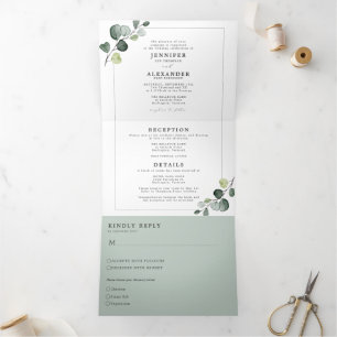 Invitation Trois Volets Simple Eucalyptus Verdure Tout en un Mariage