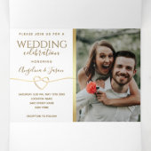 Invitation Trois Volets Simple Gold Calligraphy Mariage photo (Intérieur au milieu)