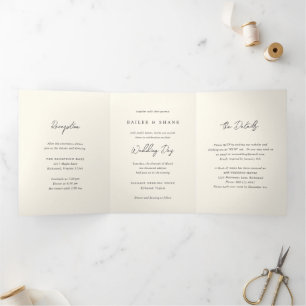 Invitation Trois Volets Simple Mariage Crème Moderne