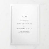Invitation Trois Volets Simple Mariage Élégant Monogramme Gris Foncé (Page de couverture)