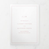 Invitation Trois Volets Simple Mariage Élégant Monogramme Rose Clair (Page de couverture)