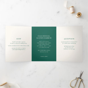 Invitation Trois Volets Simple Mariage Moderne Vert Émeraude