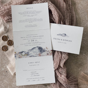 Invitation Trois Volets Simple Mariage photo Floral Mountain tout en un