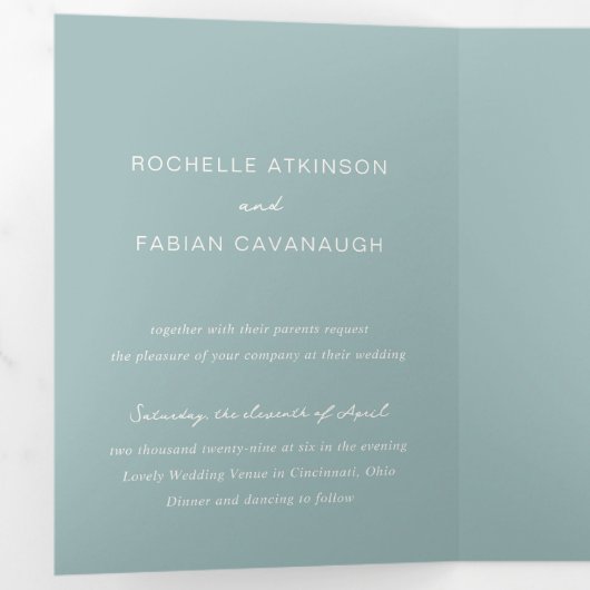 Invitation Trois Volets Simple Muted Blue Photo Mariage élégant (Intérieur en premier)