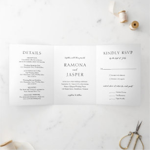 Invitation Trois Volets Simple noir et blanc Gras Mariage moderne