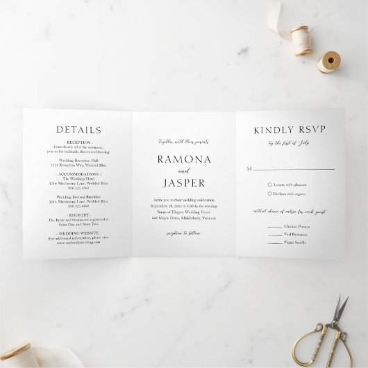 Invitation Trois Volets Simple noir et blanc Gras Mariage moderne (Intérieur)