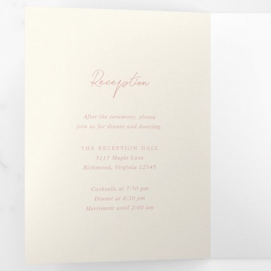 Invitation Trois Volets Simple Pêche Mariage moderne (Intérieur en premier)