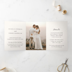 Invitation Trois Volets Simple Photo De Crème Mariage Élégant