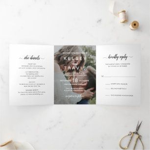 Invitation Trois Volets Simple Photo Elegant Mariage moderne
