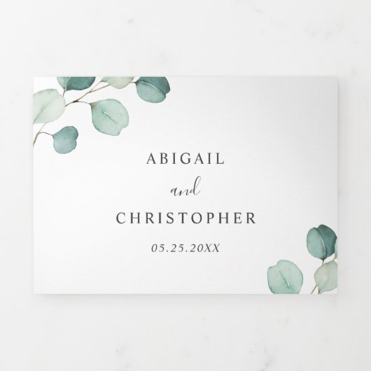 Invitation Trois Volets Simple Rustique Eucalyptus Verdure Mariage élégant (Page de couverture)