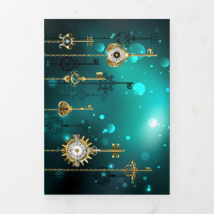 Invitation Trois Volets Skeleton Keys on Green Background