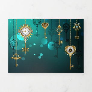 Invitation Trois Volets Skeleton Keys on Green Background