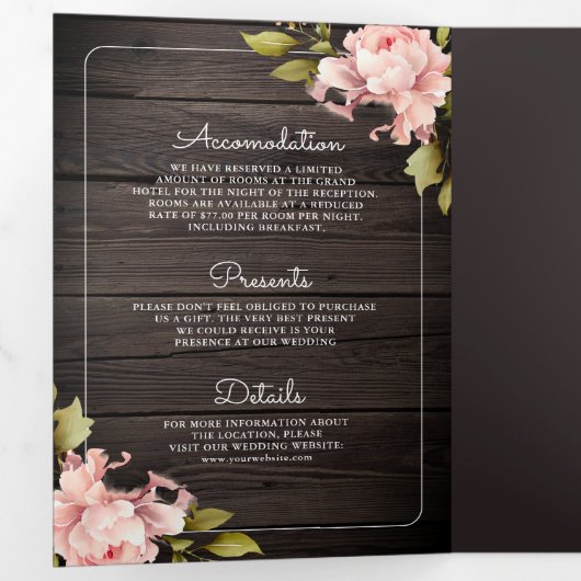 Invitation Trois Volets Soft Pink Peony Mason Jar QR Code Mariage bois (Intérieur en premier)