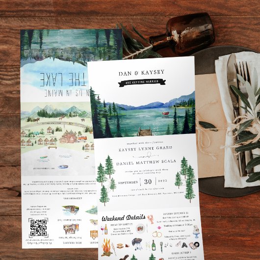 Invitation Trois Volets Station de camping Lakeside | Mariage illustré