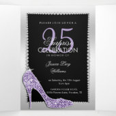 Invitation Trois Volets Stiletto, Photo, QR Code 25e anniversaire surprise (Intérieur au milieu)