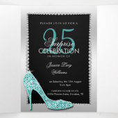Invitation Trois Volets Stiletto, Photo, QR Code 25e anniversaire surprise (Intérieur au milieu)