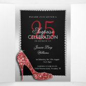 Invitation Trois Volets Stiletto, Photo, QR Code 25e anniversaire surprise (Intérieur au milieu)
