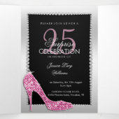 Invitation Trois Volets Stiletto, Photo, QR Code 25e anniversaire surprise (Intérieur au milieu)